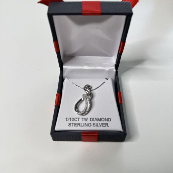 Sterling Silver Twist Infinity Pendant Necklace 18" Chain 1/10 CTTW Diamonds NEW - Picture 2 of 5